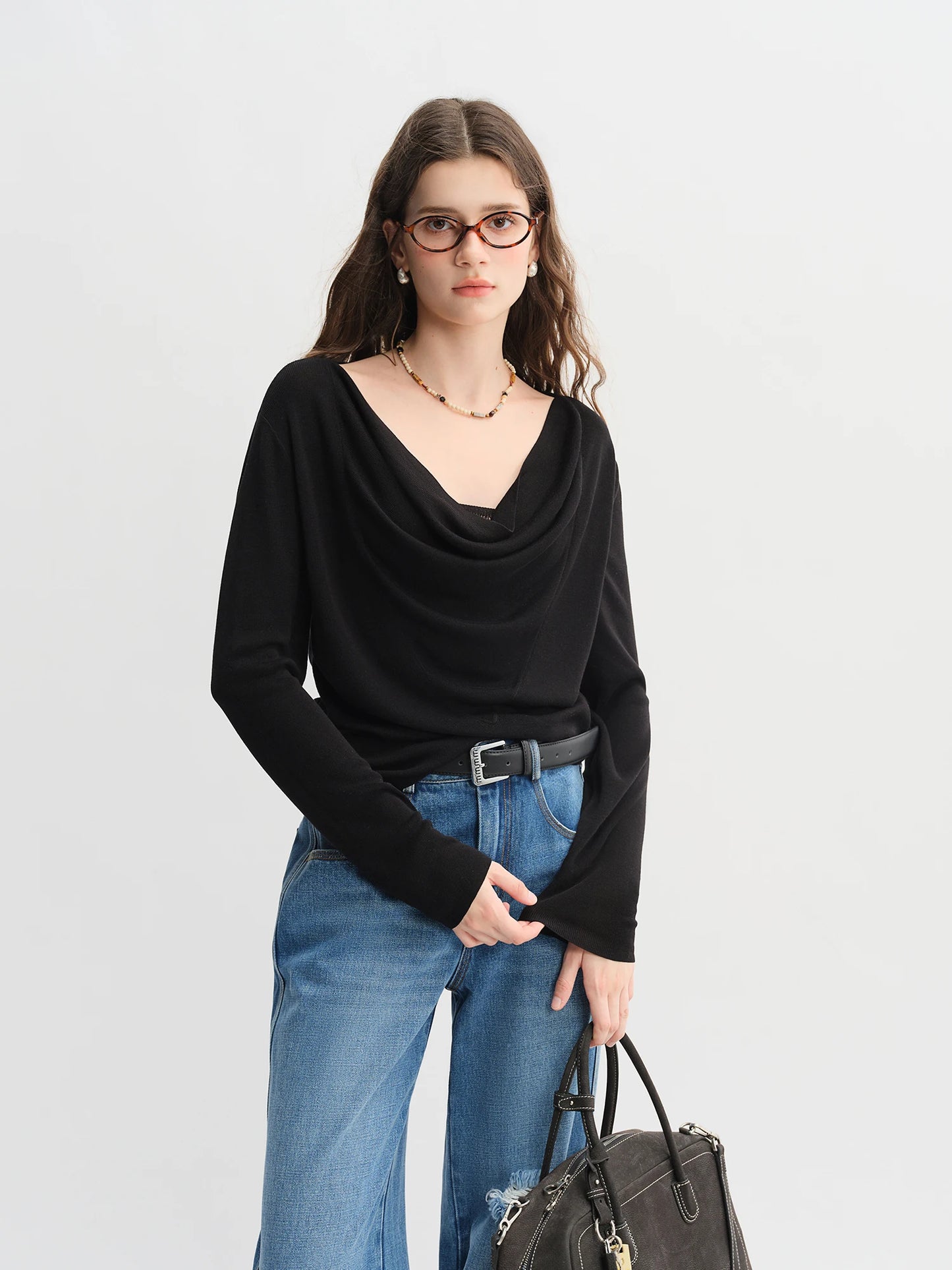 Lyocell Ruffled Collar Sweater