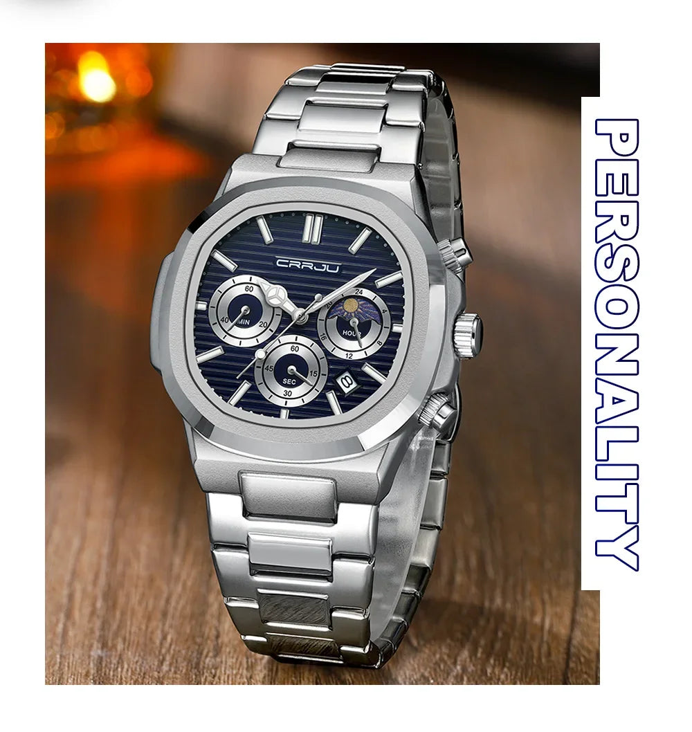 Men's Waterproof Pilot Chronograph Watch - Luminous Stainless Steel Timepiece