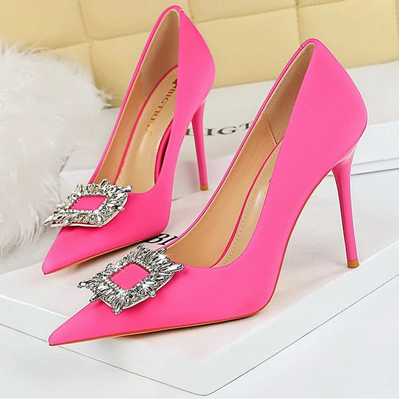 Women's Metal Rhinestone High Heels Silks Satins  Stilettos