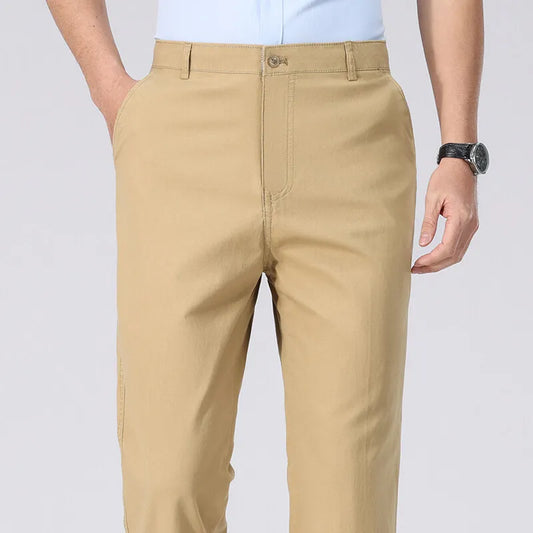 Men's Spring Summer Cotton Smart Casual Lightweight Zipper Fly Straight Breathable Trousers