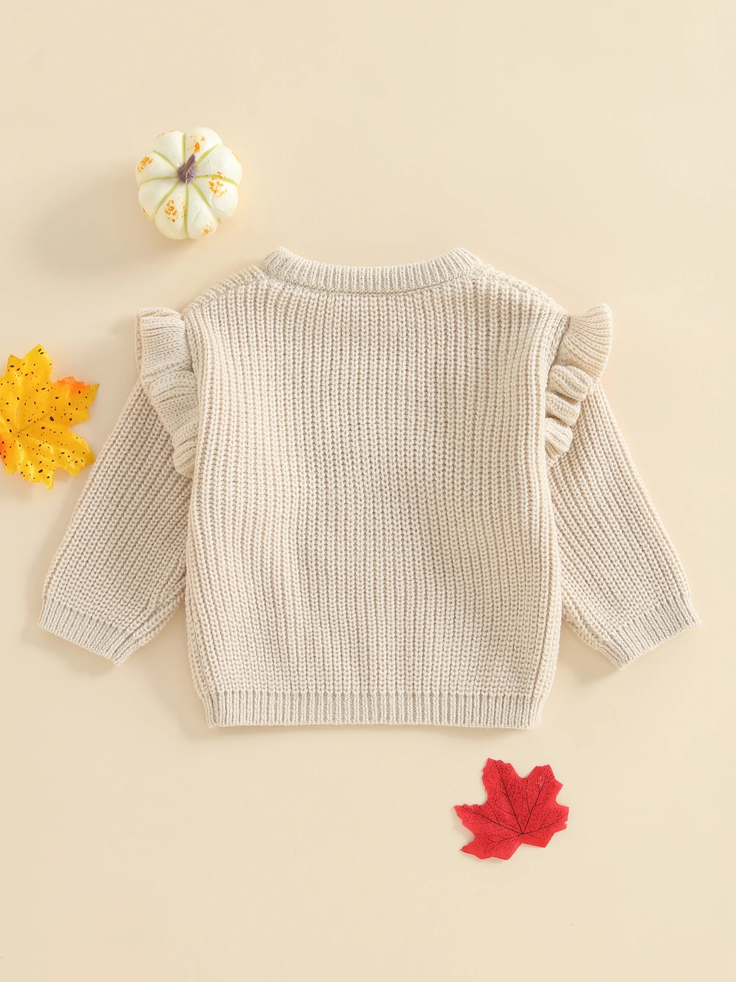 Baby Fall Sweater - Bow Pumpkin Embroidery Round Neck Knit Pullover
