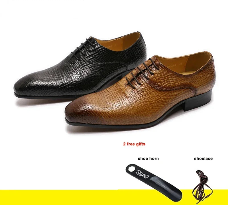 Men's Genuine Leather Oxford Shoes - Snake Pattern Print