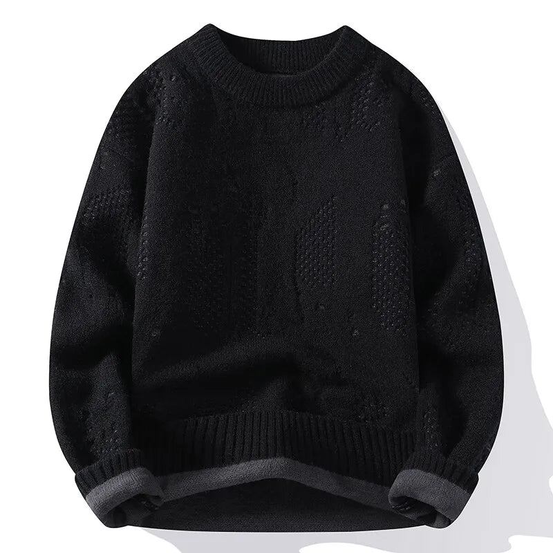 Men's Distressed Knit Sweater - O-Neck Casual Pullover