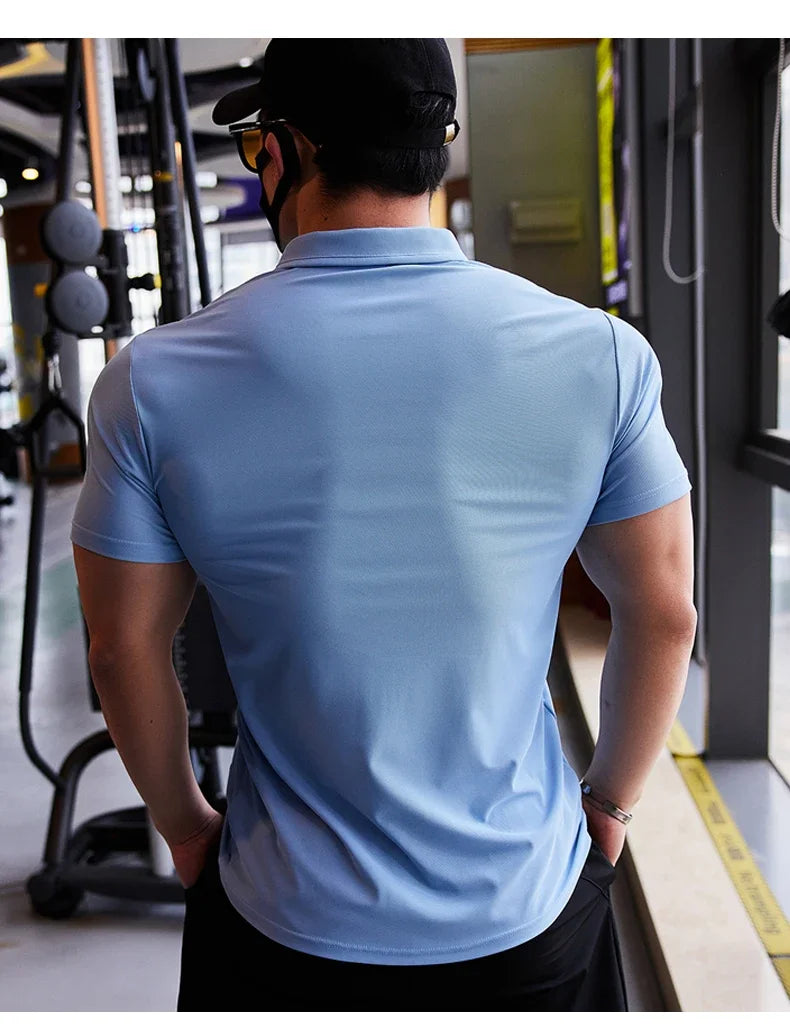 Men's Skinny Fit Sport Polo T-Shirt | Quick Dry Gym & Bodybuilding Tee