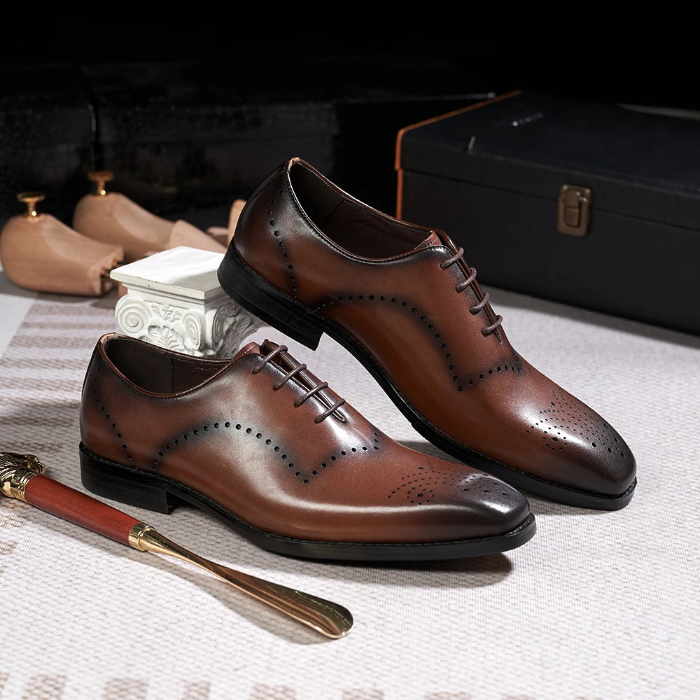Men's Brogue Italian Genuine Leather Formal Classic Lace-Up Office Oxford Shoes