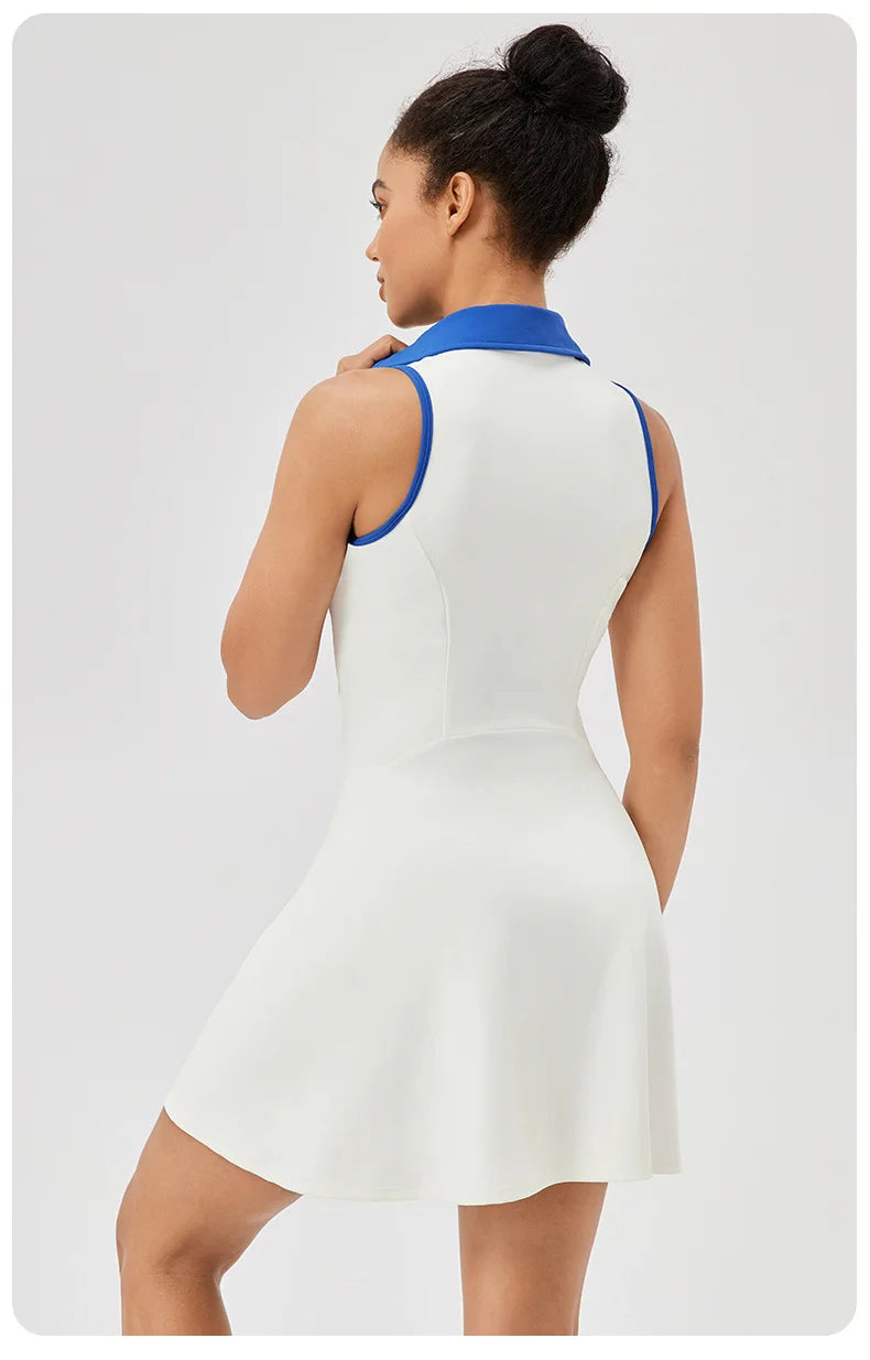 Women's Summer Tennis  Lapel Slim Fit Running Breathable Quick Dry Golf Yoga Wear Workout Dress