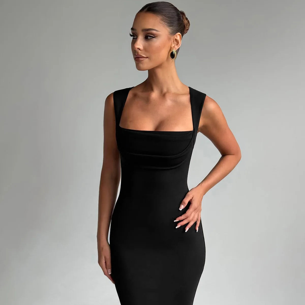Women's Square Neck Elegant Maxi  Outfits Sleeveless Bodycon Dress