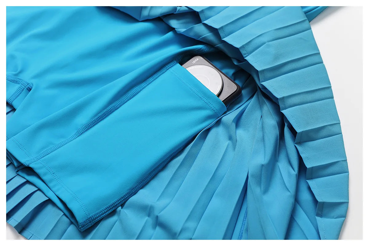 Tennis Skirt with Inner Lining - Pleated Golf Workout Dress with Pockets
