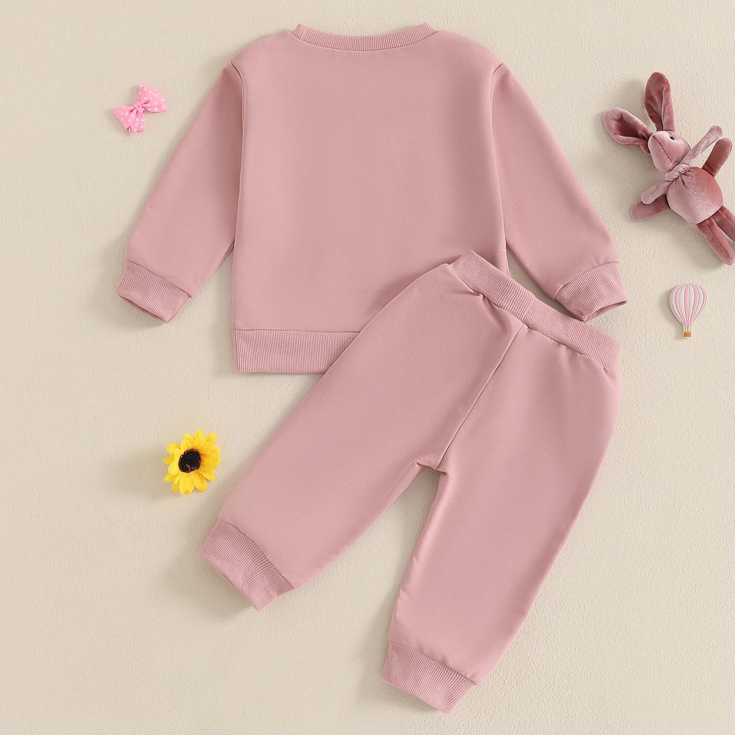 0-3Y  Baby Girls Easter Clothes Sets Rabbit Bow Print Long Sleeve Crew Neck Sweatshirt with Elastic Waist Pants