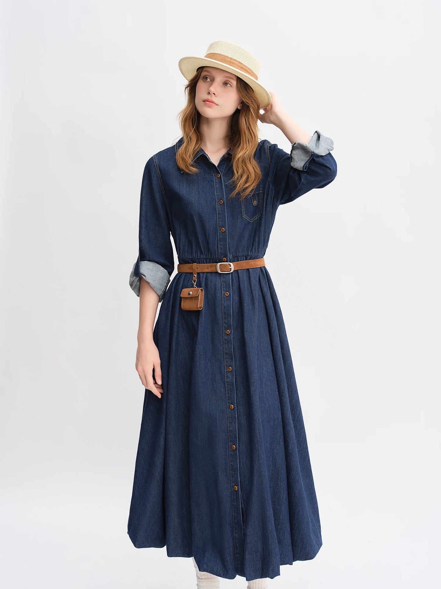 Women's Autumn Clothing Set - Long Sleeve Shirt & A-Line Skirt