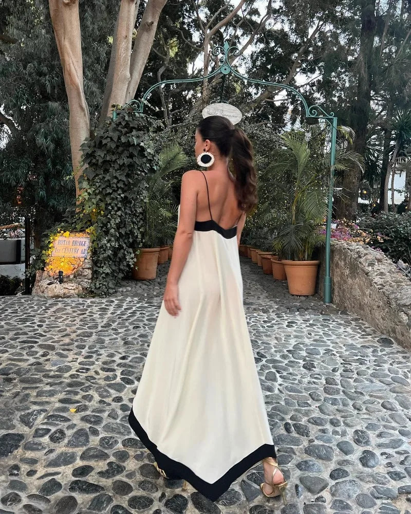 Women's V Neck Backless Maxi Temperament Dress