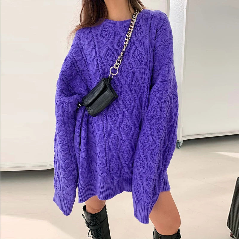 Women's Twist Knitted Sweaters - Oversized Pullover Casual Long Sleeve Sweater Top