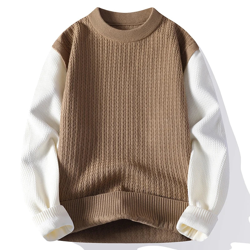O-Neck Patchwork Long Sleeve Knit Pullover
