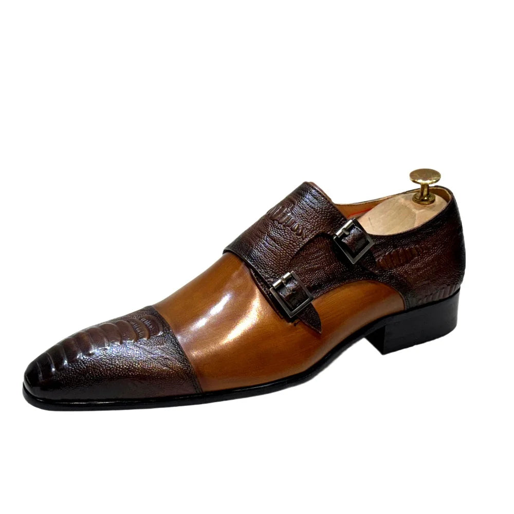 Handmade Double Buckle Monk Strap Leather Dress Shoes