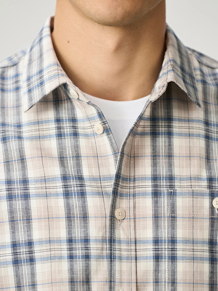Men's  Premium Cotton Linen Plaid Shirt - 180gsm Oversize Casual