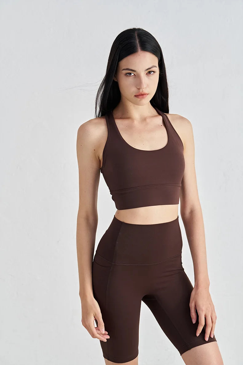 Backless Yoga Crop Top Bra - U Neck Sports Bra with Removable Padding