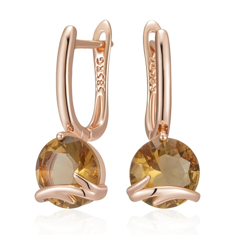Rose Gold Drop Earrings - Brown Zircon Wedding Jewelry for Women