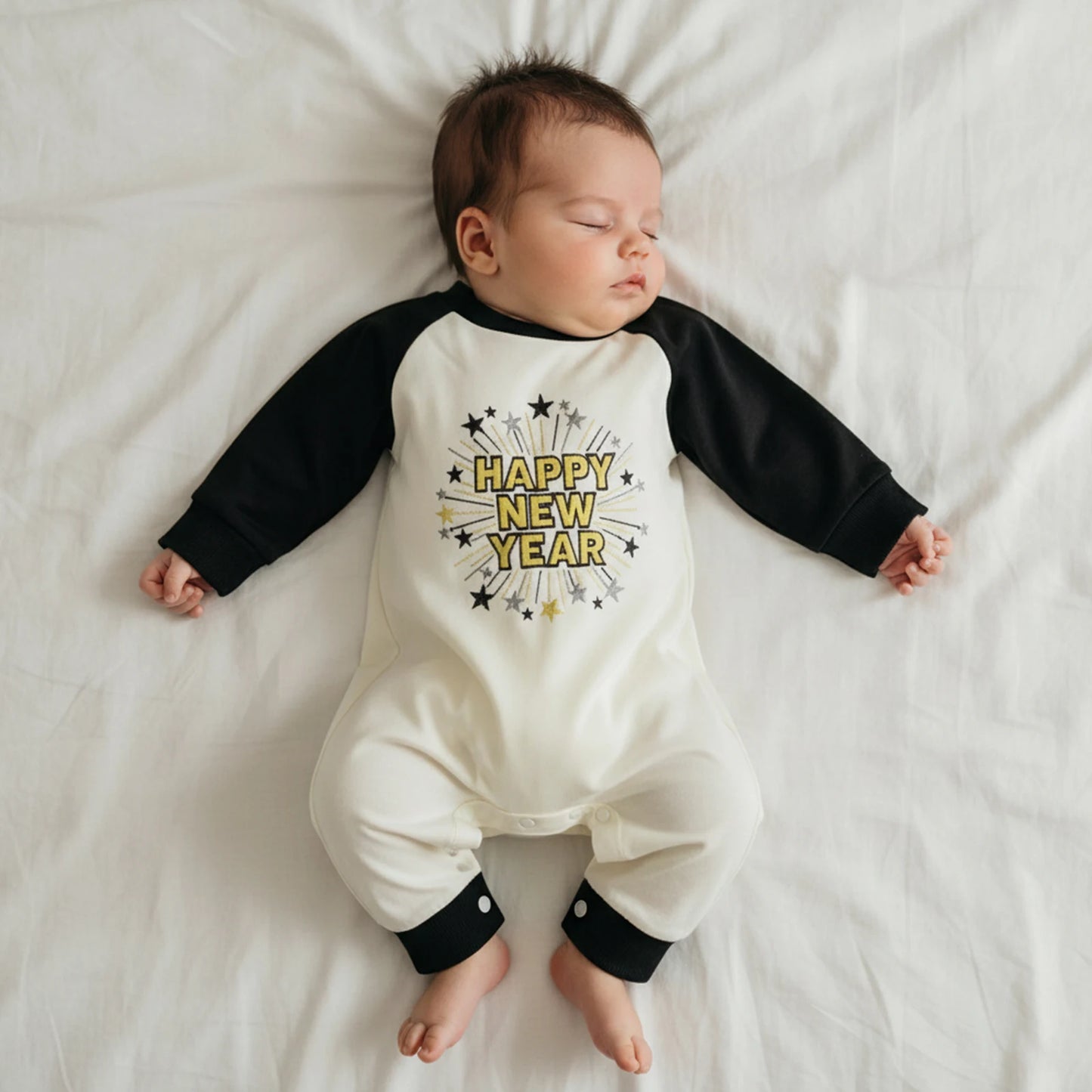 Newborn Baby Boys New Year Romper - Letter Embroidery Footless Pajamas