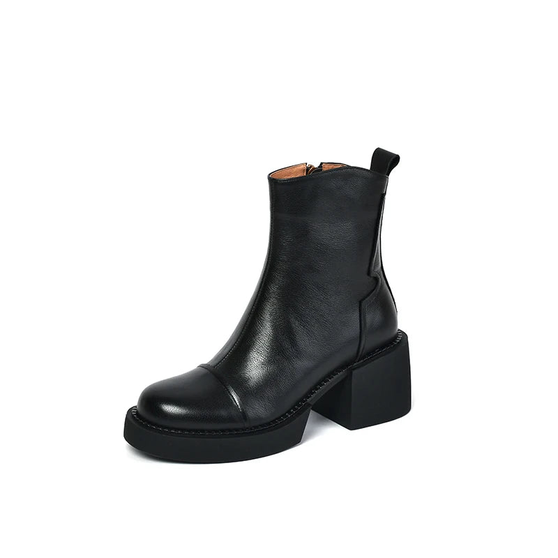 Women's Genuine Leather Platform Chunky Ankle Boots