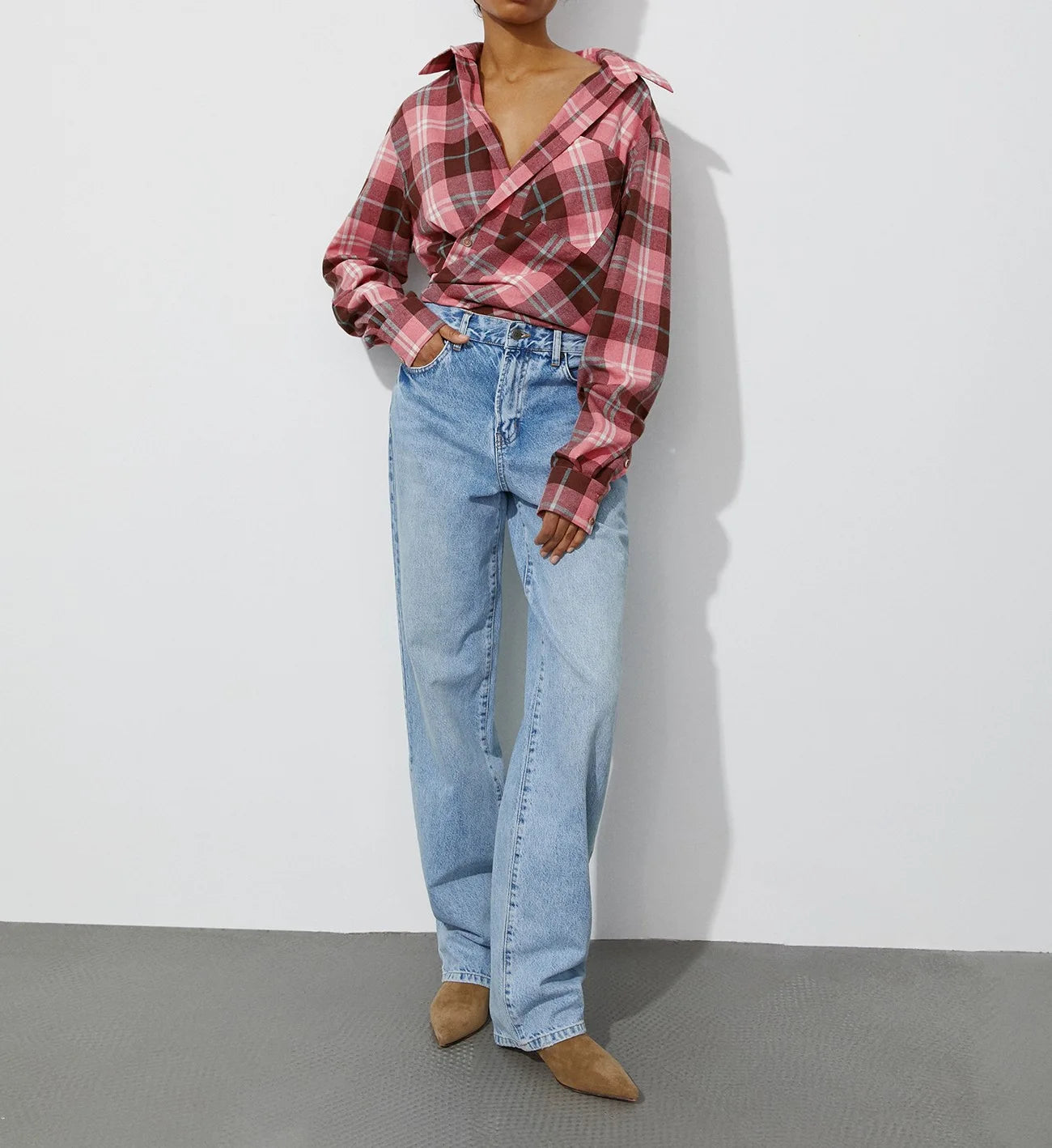 Women's Retro Plaid Turn Down Collar Shirt