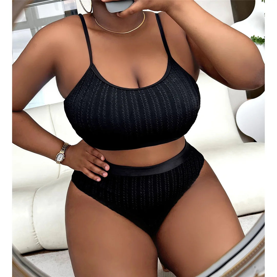 Women's Ribbed Bikini Plus Size  Swimsuit Two-pieces Bikini Set 0XL - 4XL