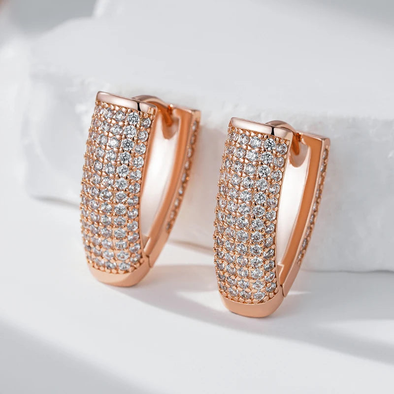 585 Rose Gold Colour V Shape Hoop Earrings For Women