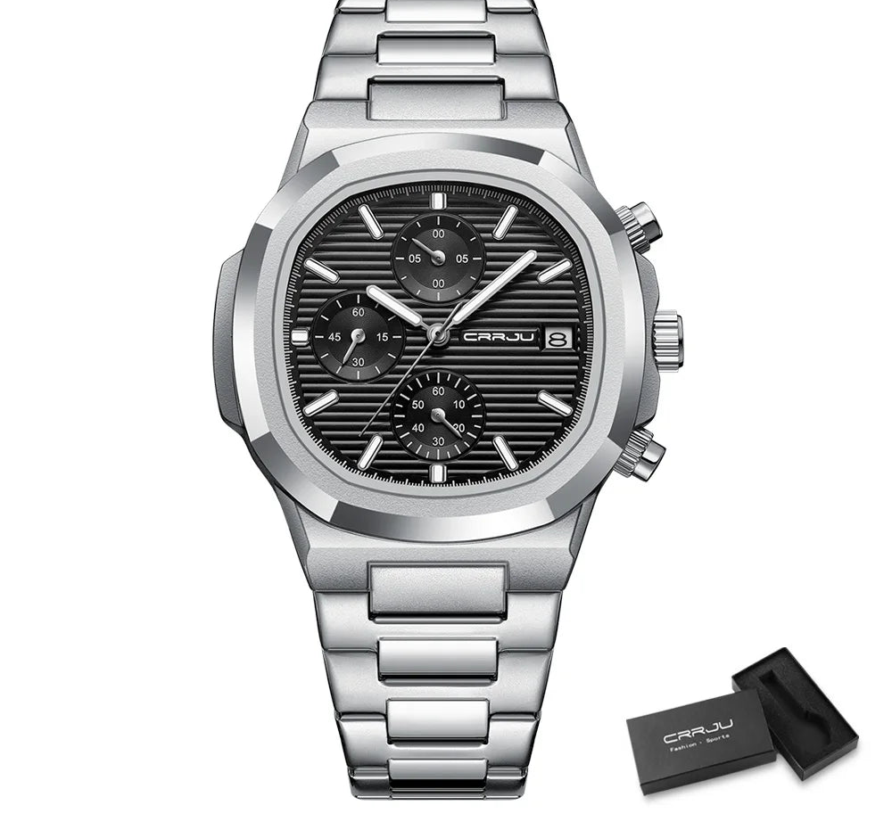 Men's Business Watch - Square Dial Stainless Steel with Luminous Date