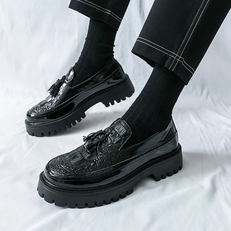 Leather Business Dress Shoes - Men's Slip-On Platform Loafers & Work Flats