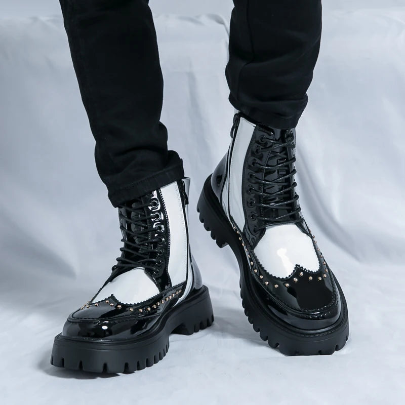 Platform Leather Boots - Men's Motorcycle Style Thick Sole Dress Sneakers