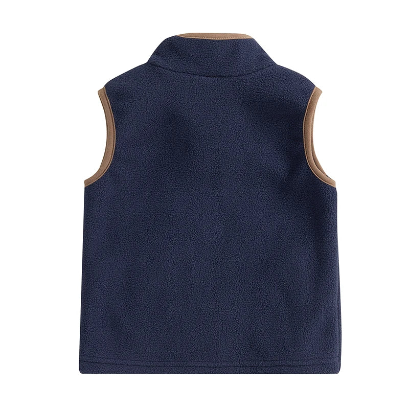 Toddler Boy's Autumn Vest - Sleeveless Zip-Up Tractor Embroidery Fleece Jacket