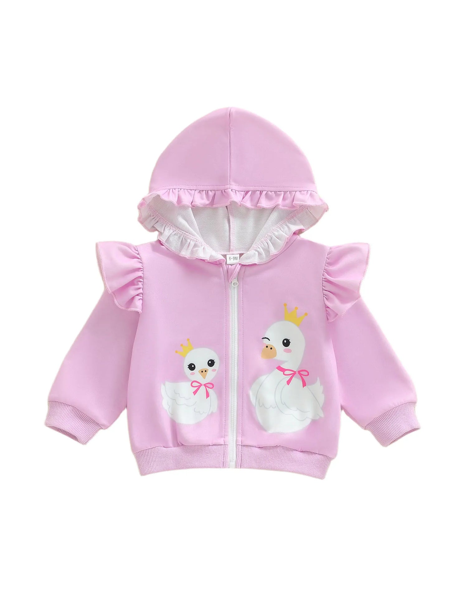 Toddler Girls Hooded Jacket - Goose Print Long Sleeve Coat