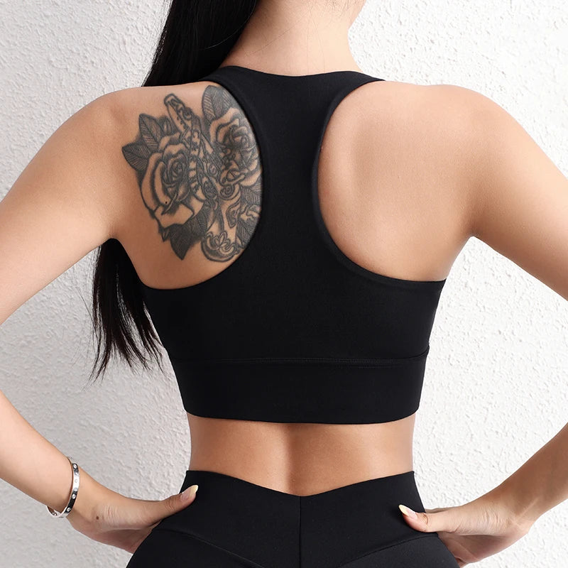 Halter Neck Yoga Crop Top Bra - Removable Chest Pad Elastic Breathable Sports Bra