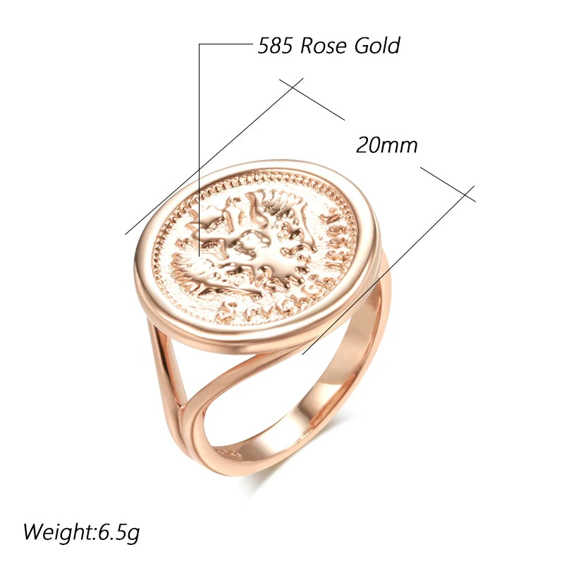 585 Rose Gold Colour Antique Big  Round Shape Carved Totem Ethnic Ring