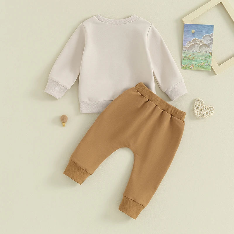 0-3Y Infant Baby Boys Clothes Sets 2pcs Letter Print Long Sleeve Sweatshirt and Trousers Set