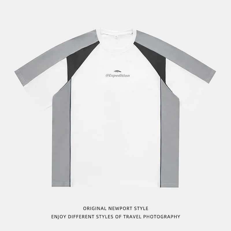 Men's Sports T-Shirt Mesh Breathable Colour Block Letter Print Short Sleeve