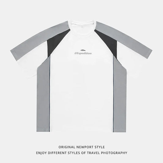 Men's Sports T-Shirt Mesh Breathable Colour Block Letter Print Short Sleeve