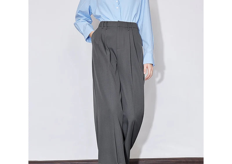 Women's High Waist Straight Leg Suit Trousers with Pockets | Brown