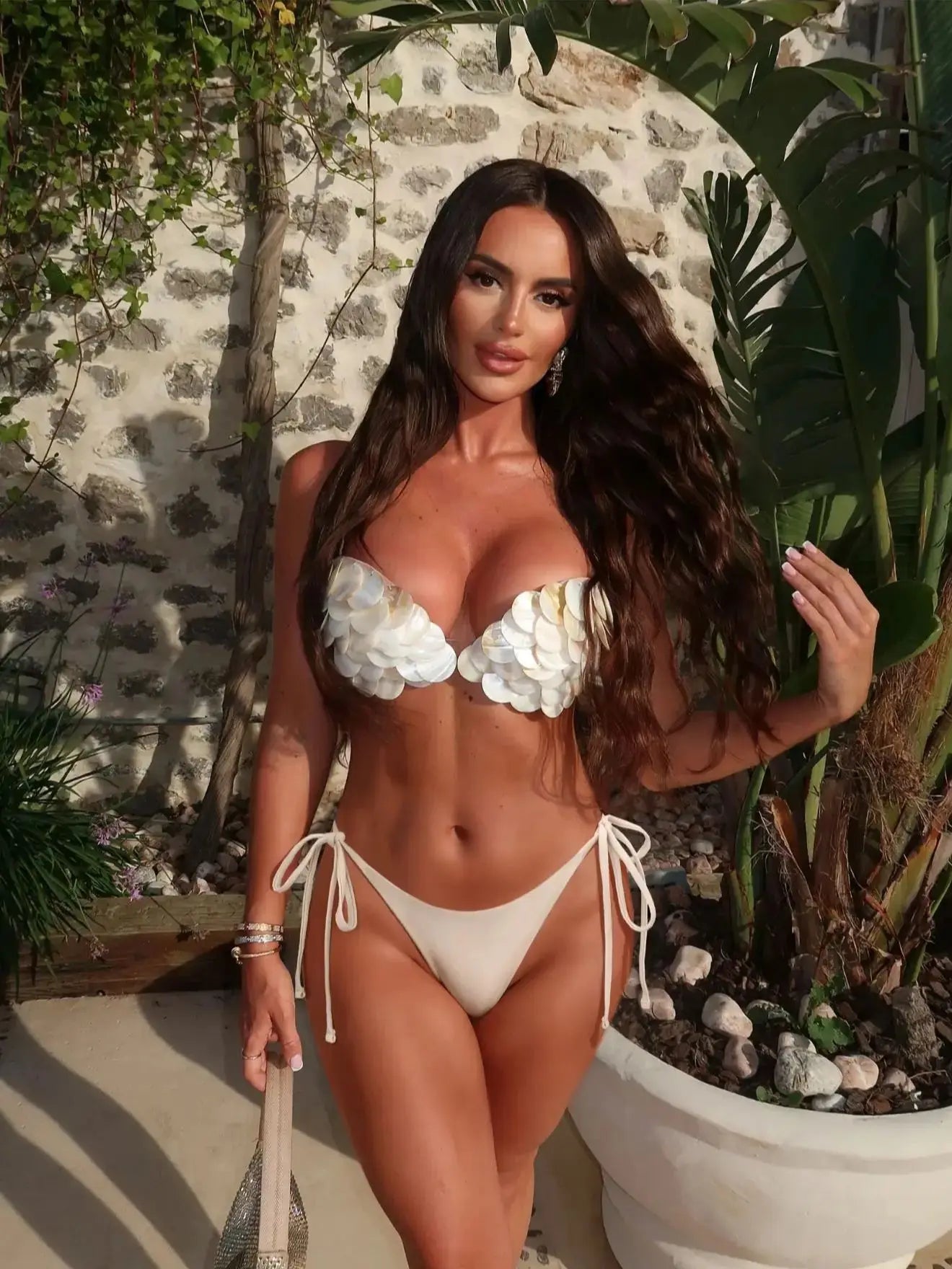 Women's Pearl Skirt Set A Line Skirt High Waist Beach Skirt Bandage Short Top Summer Beach Set