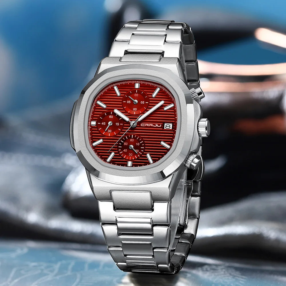 Men's Business Watch - Square Dial Stainless Steel with Luminous Date