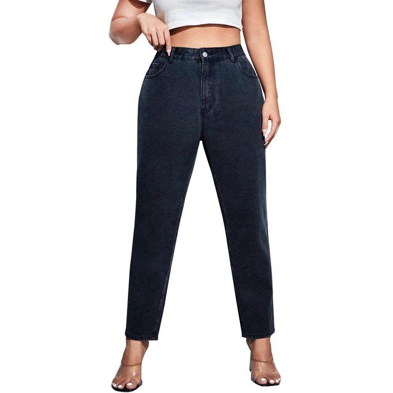 Women's Plus Size Stretchy and Loose Washing Straight Denim Jeans