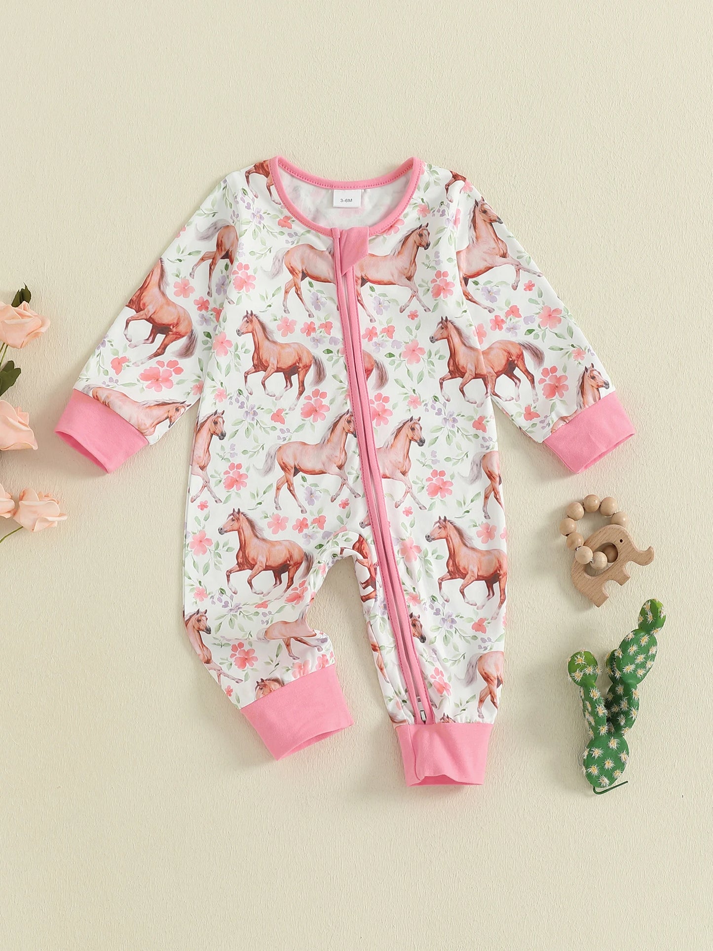 Baby Animal Print Romper - Long Sleeve Zipper Jumpsuit for Autumn Winter (0-18M)