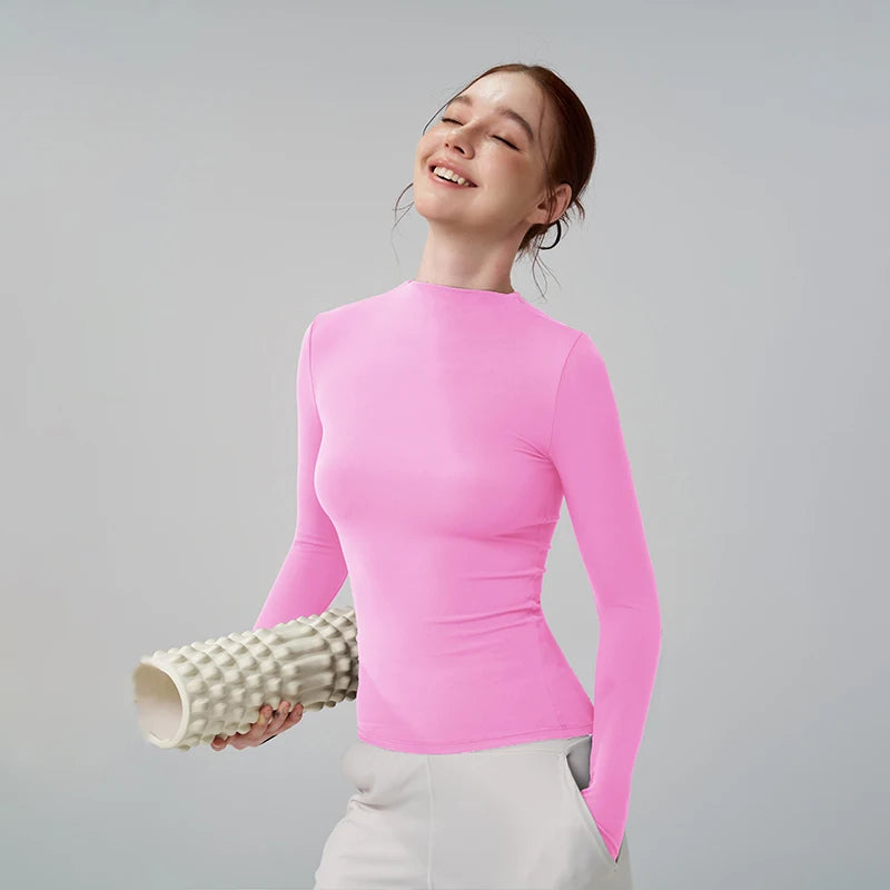 Half-High Collar Slim Fit Yoga Top - Long Sleeve Pilates Fitness T-Shirt