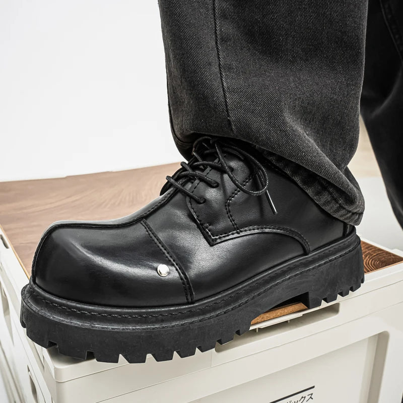 Men's Platform Derby Shoes - Genuine Leather Business Casual