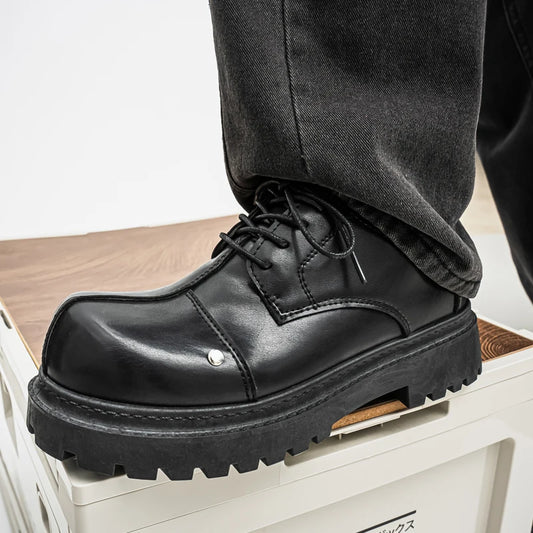 Men's Platform Derby Shoes - Genuine Leather Business Casual