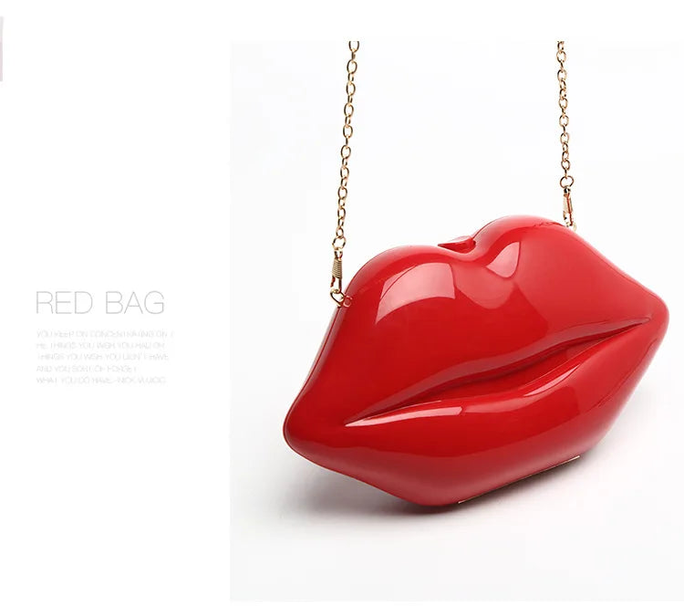 Women's Shoulder Bags Clutch Red Lips Acrylic Crossbody Bag