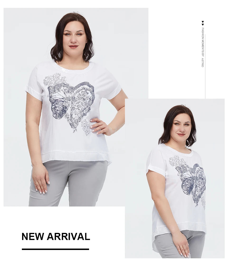 Women's Oversized Short Sleeve Sequin Print Cotton Top