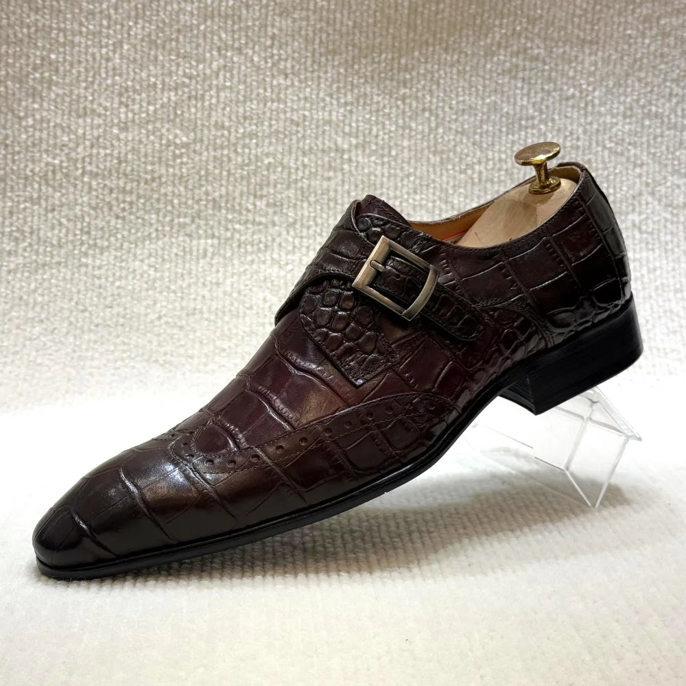 Men's Genuine Leather Wingtip Brogue Loafers - Monk Strap