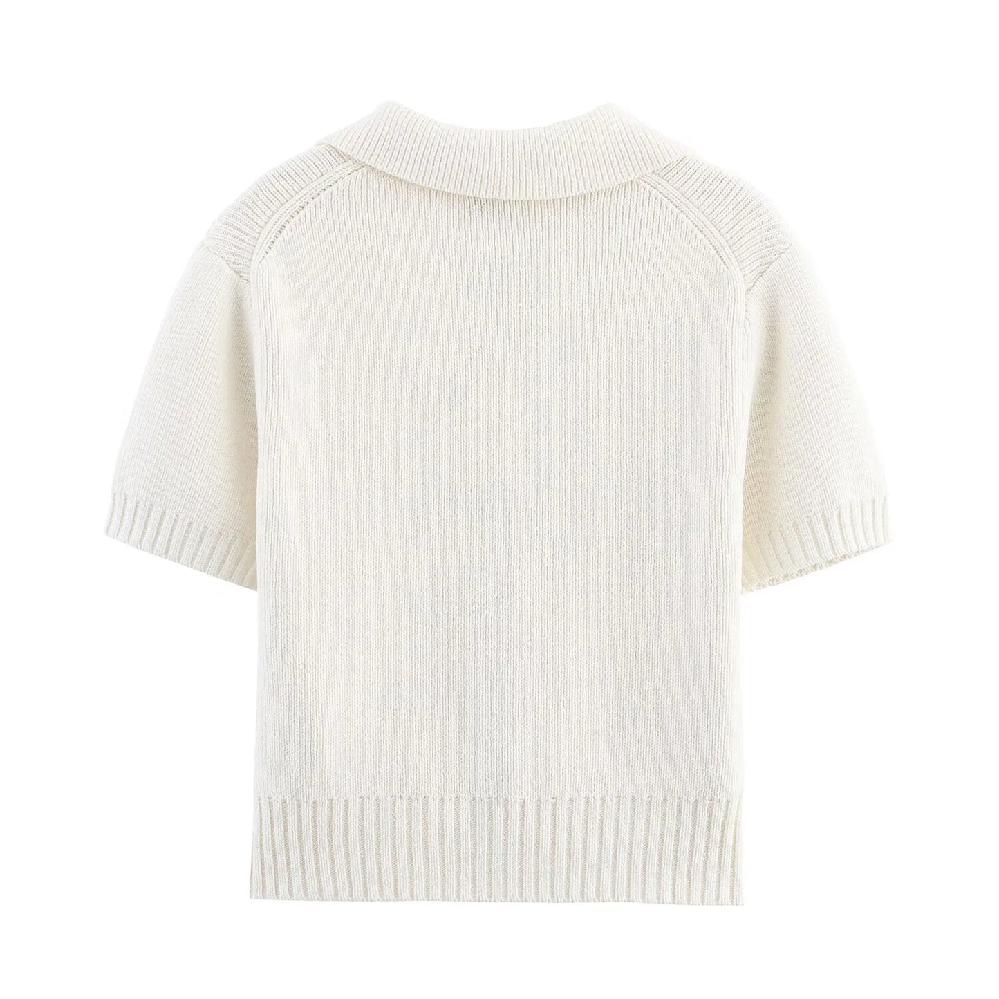 Women's Summer Bow Decoration Knitted Short Sleeved Round Neck Top T-shirt