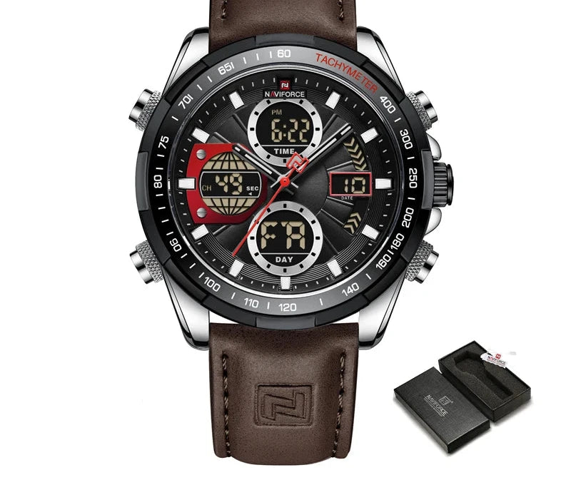 Men's Leather Military Sport Waterproof Watch - Chronograph Quartz Wristwatch