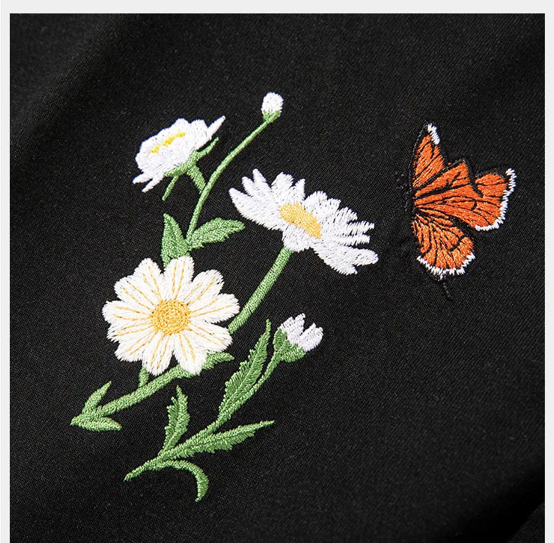 Men's Guochao short-sleeved Butterfly Embroidery Round Neck Cotton T-Shirt